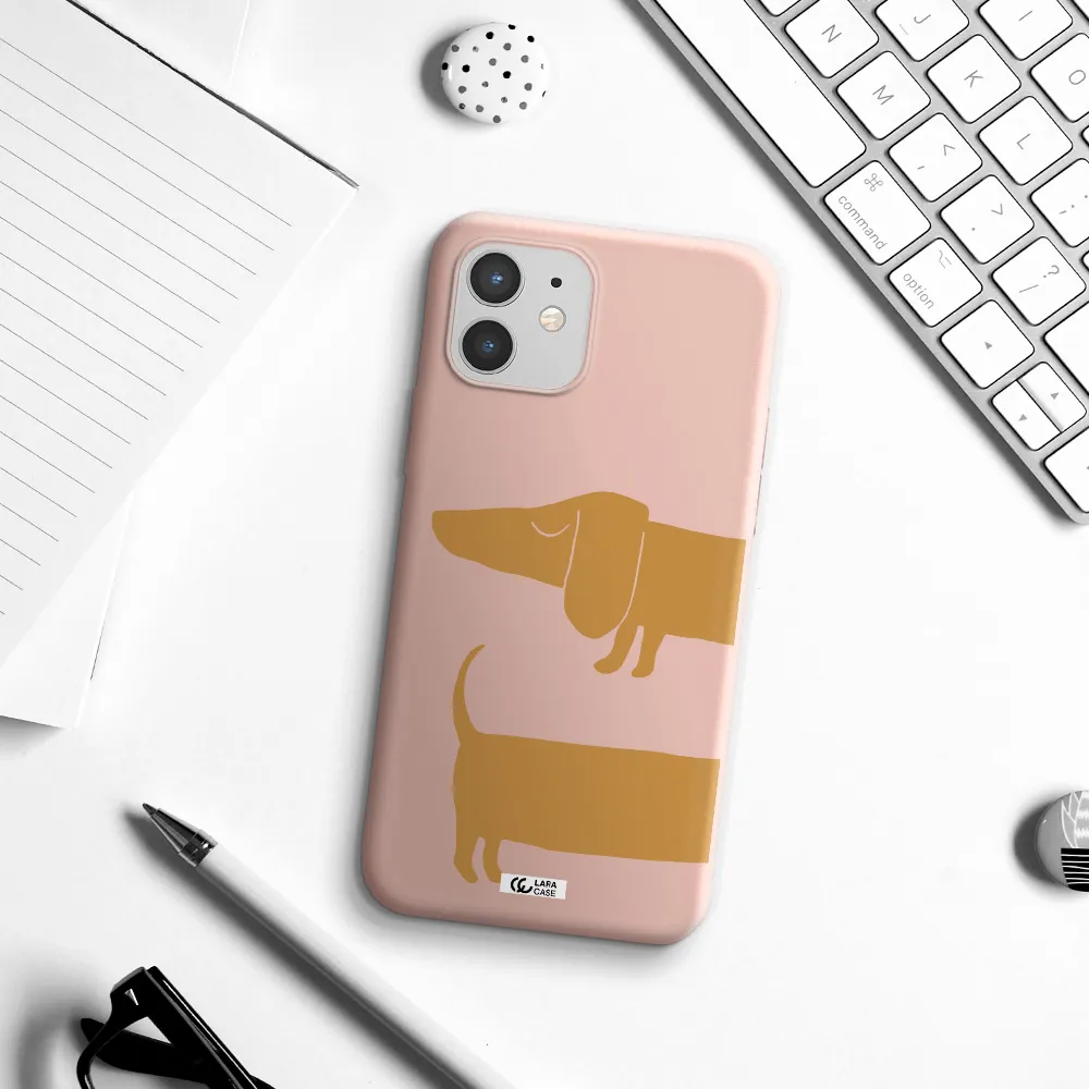 Dachshund Apple iPhone 12 Silicone pastel pink Case