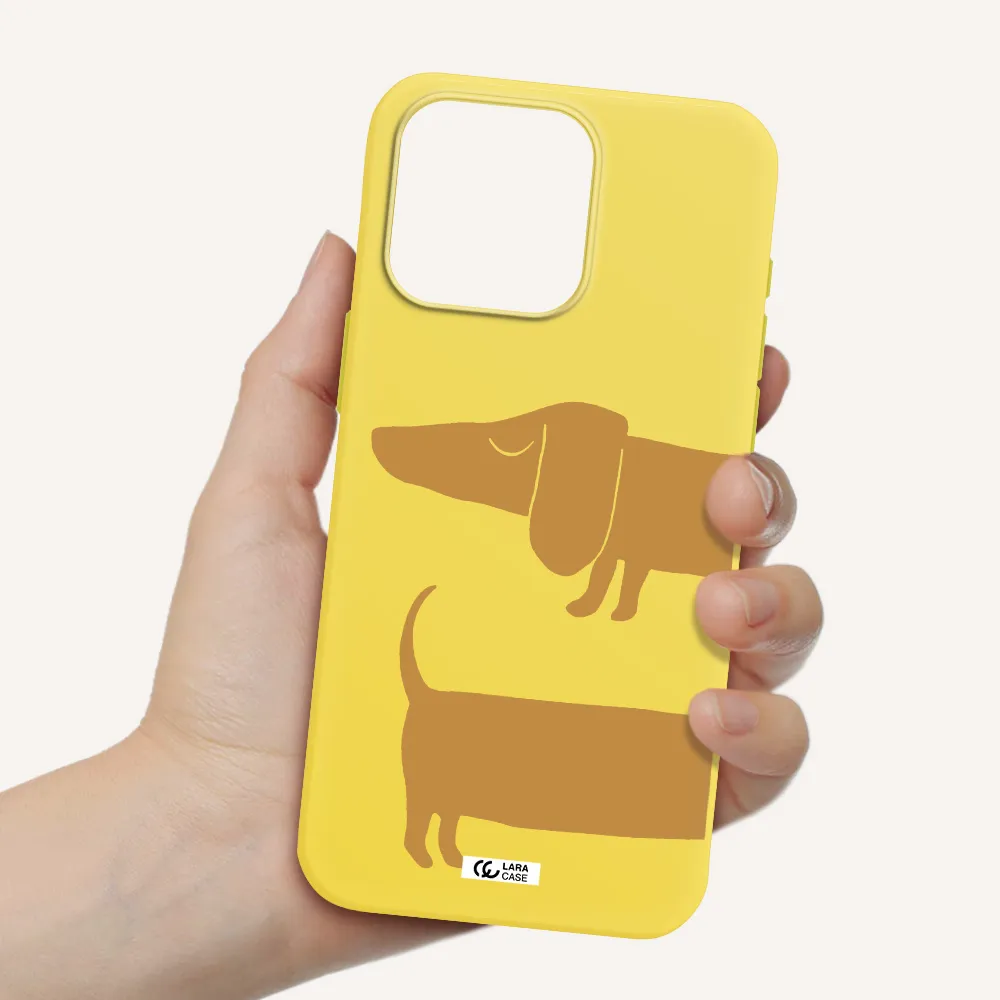 Dachshund Apple Iphone 15 Pro max Silicone canary yellow Case