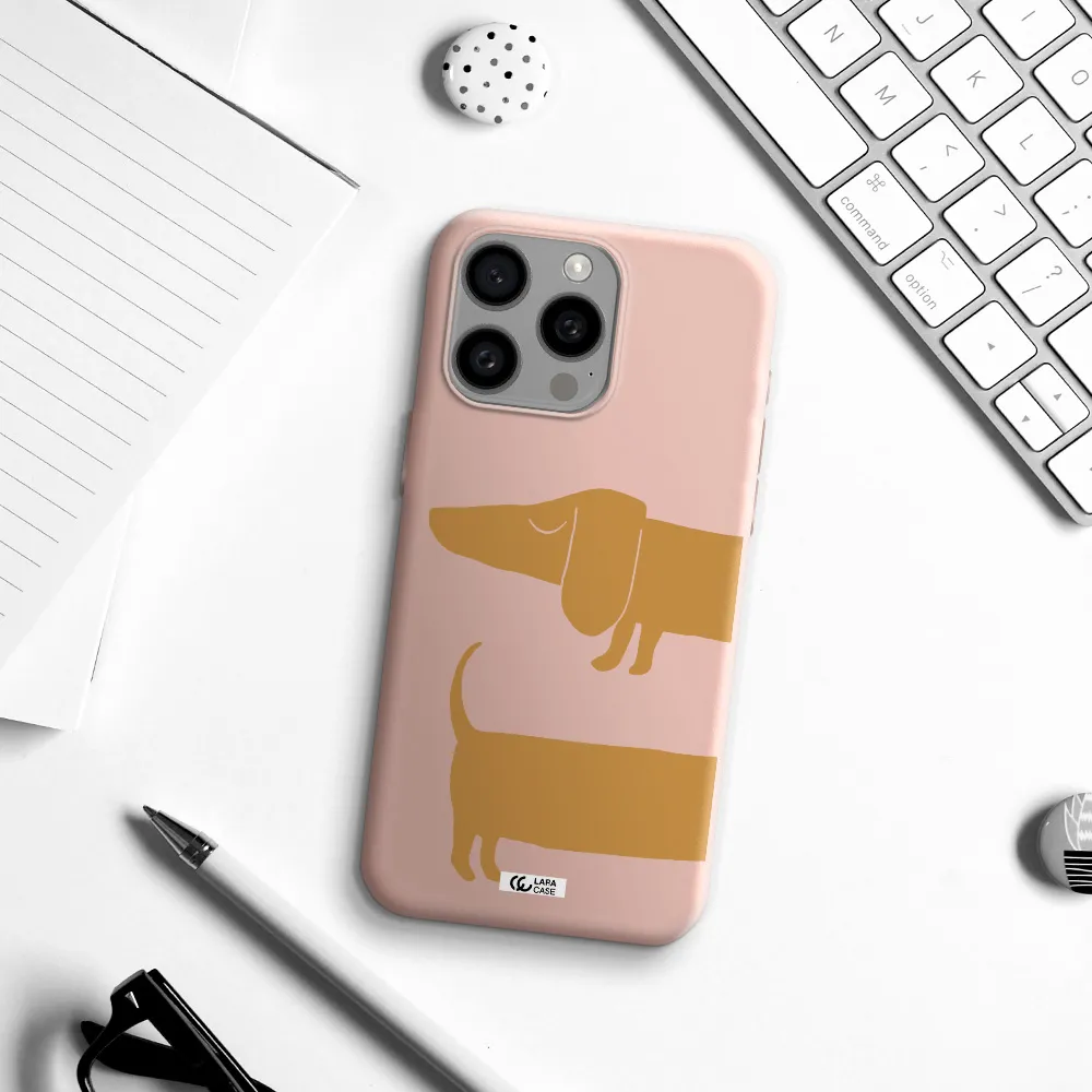 Dachshund Apple Iphone 15 Pro max Silicone pastel pink Case