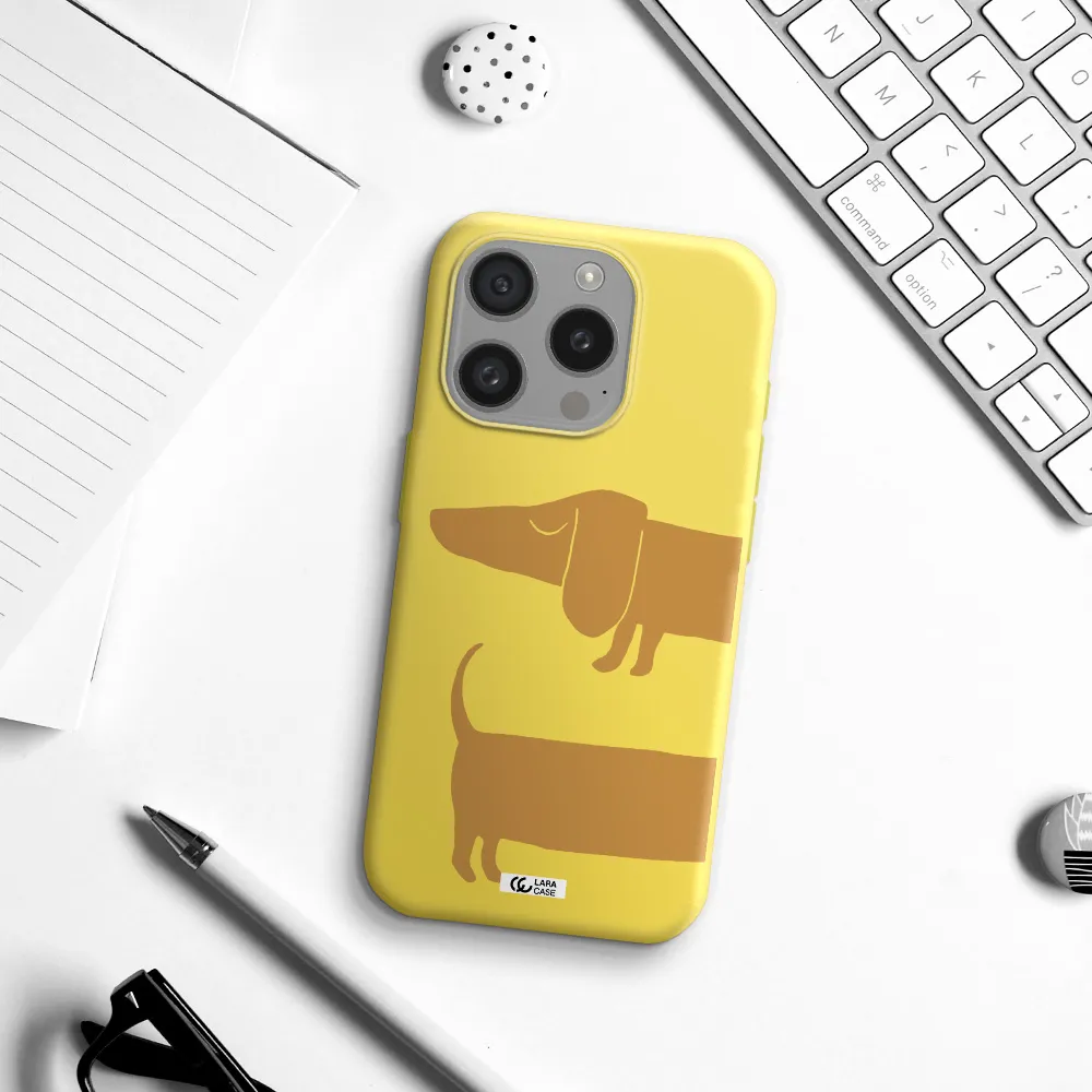 Dachshund Apple Iphone 15 Pro Silicone Canary Yellow Case
