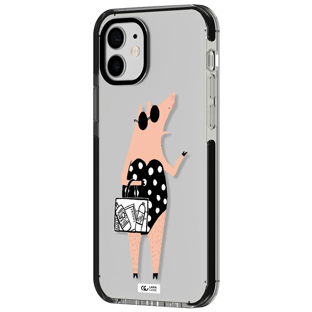 Lady Pig Apple iPhone 12 impact black border Case