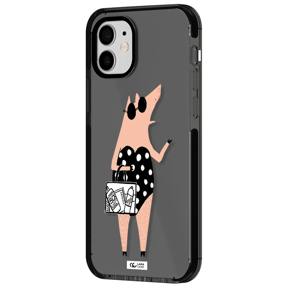Lady Pig Apple iPhone 12 impact Smoke Black Case