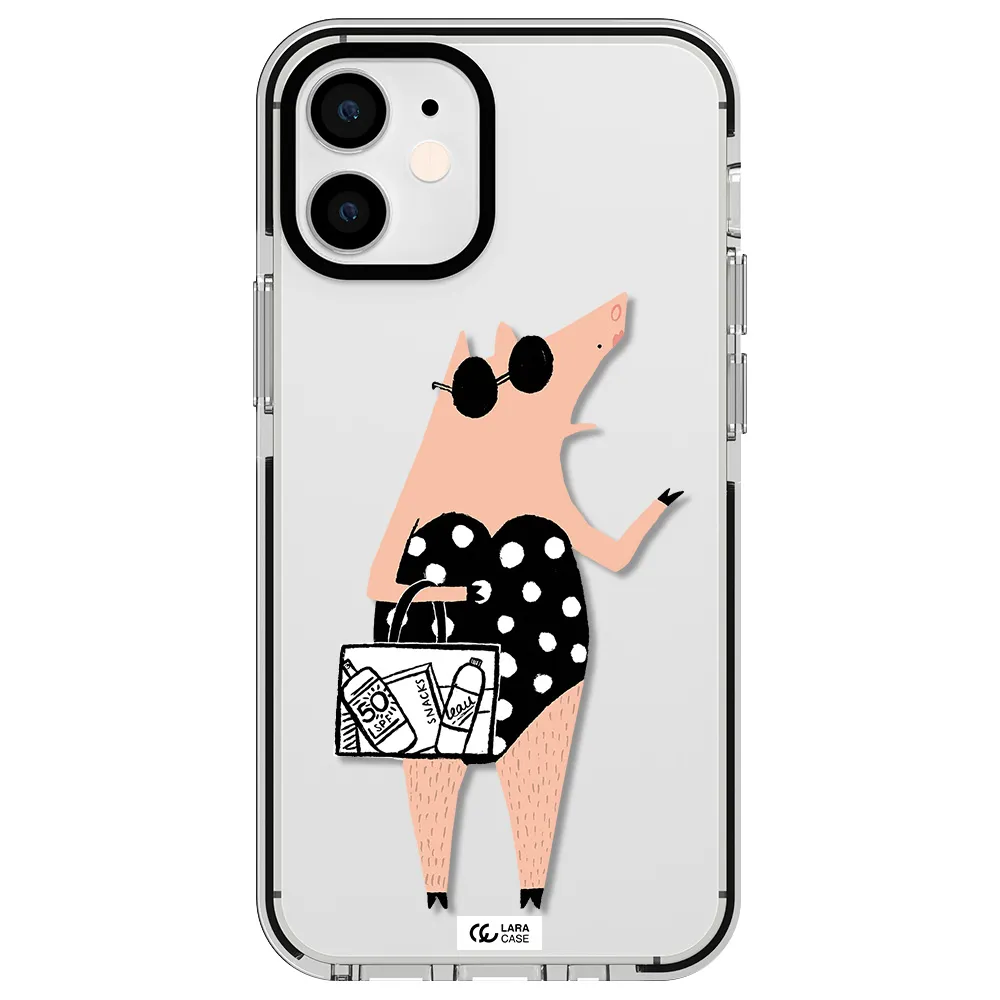 Lady Pig Apple iPhone 12 mini impact black border Case