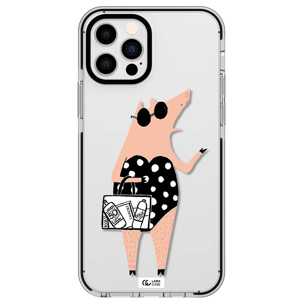 Lady Pig Apple iPhone 12 pro impact black border Case
