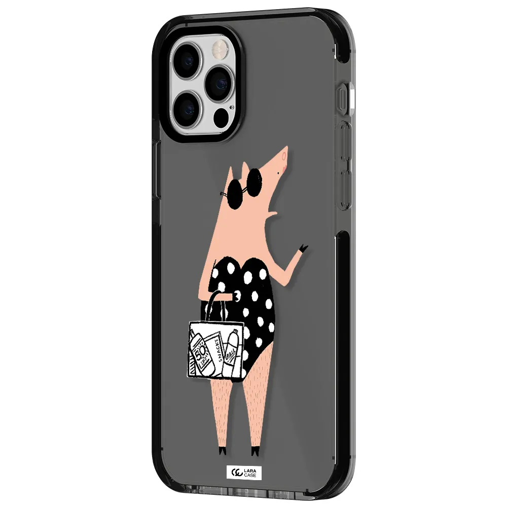 Lady Pig Apple iPhone 12 pro impact Smoke Black Case