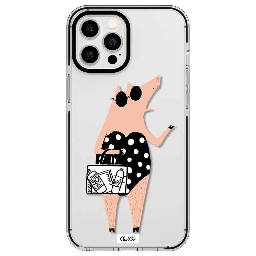 Lady Pig Apple iPhone 12 pro max impact black border Case
