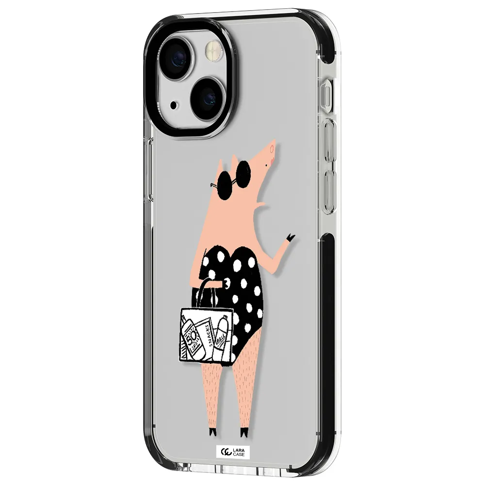 Lady Pig Apple iPhone 13 mini impact black border Case