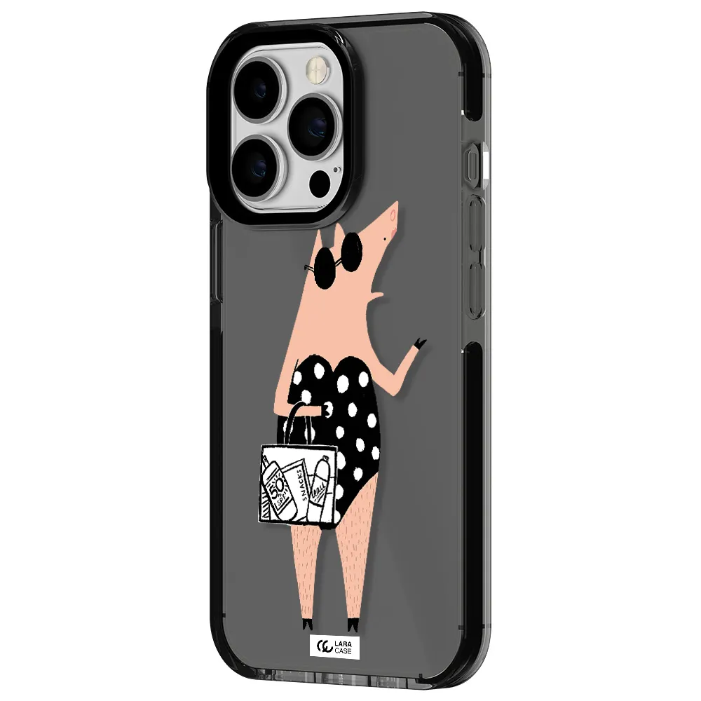 Lady Pig Apple iPhone 13 Pro impact Smoke Black Case