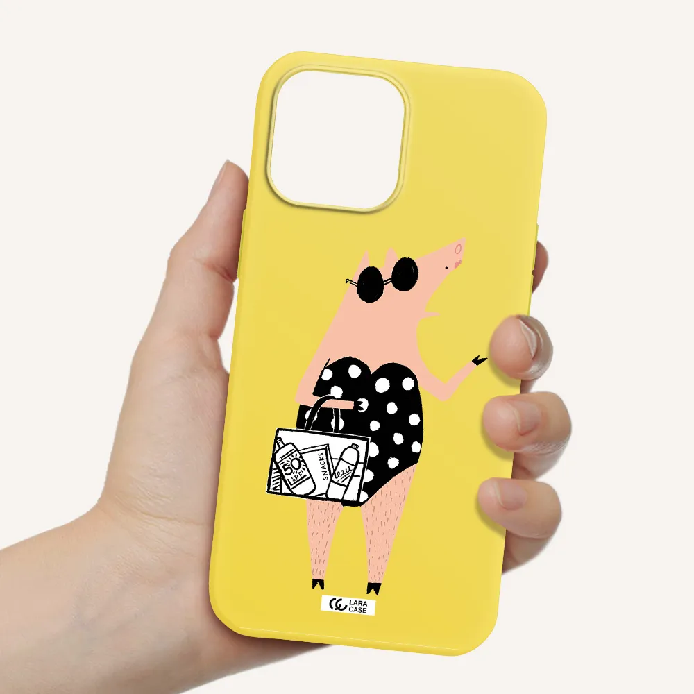 Lady Pig Apple iPhone 13 Pro Max Silicone canary yellow Case