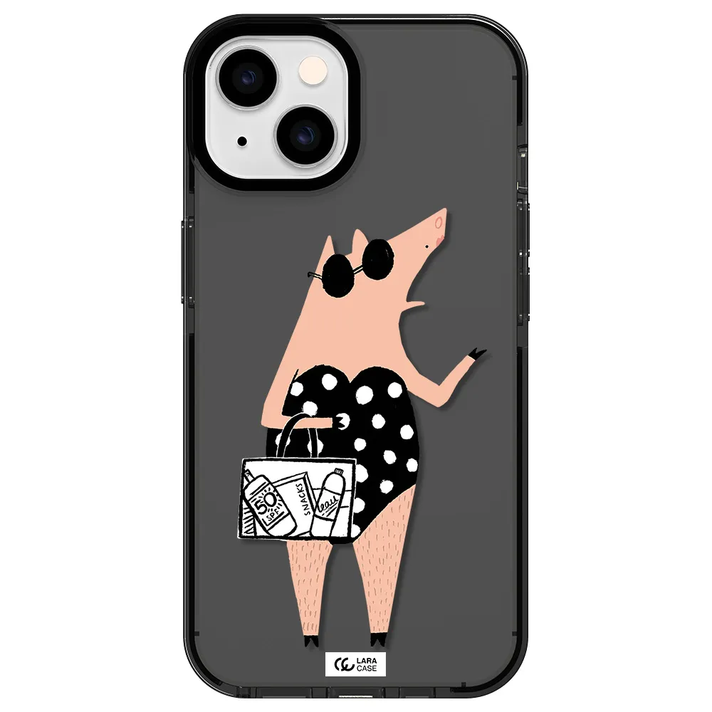 Lady Pig Apple iPhone 14 impact Smoke Black Case