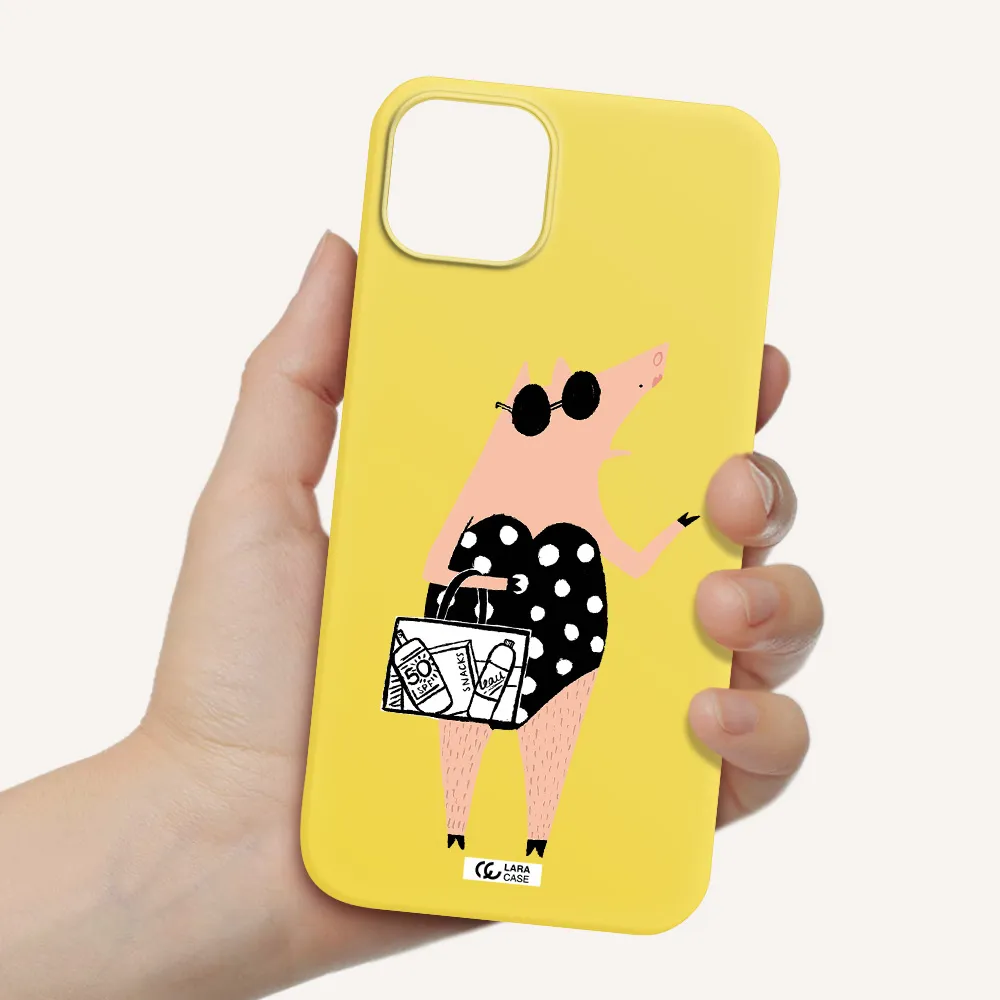 Lady Pig Apple iPhone 14 plus Silicone canary yellow Case