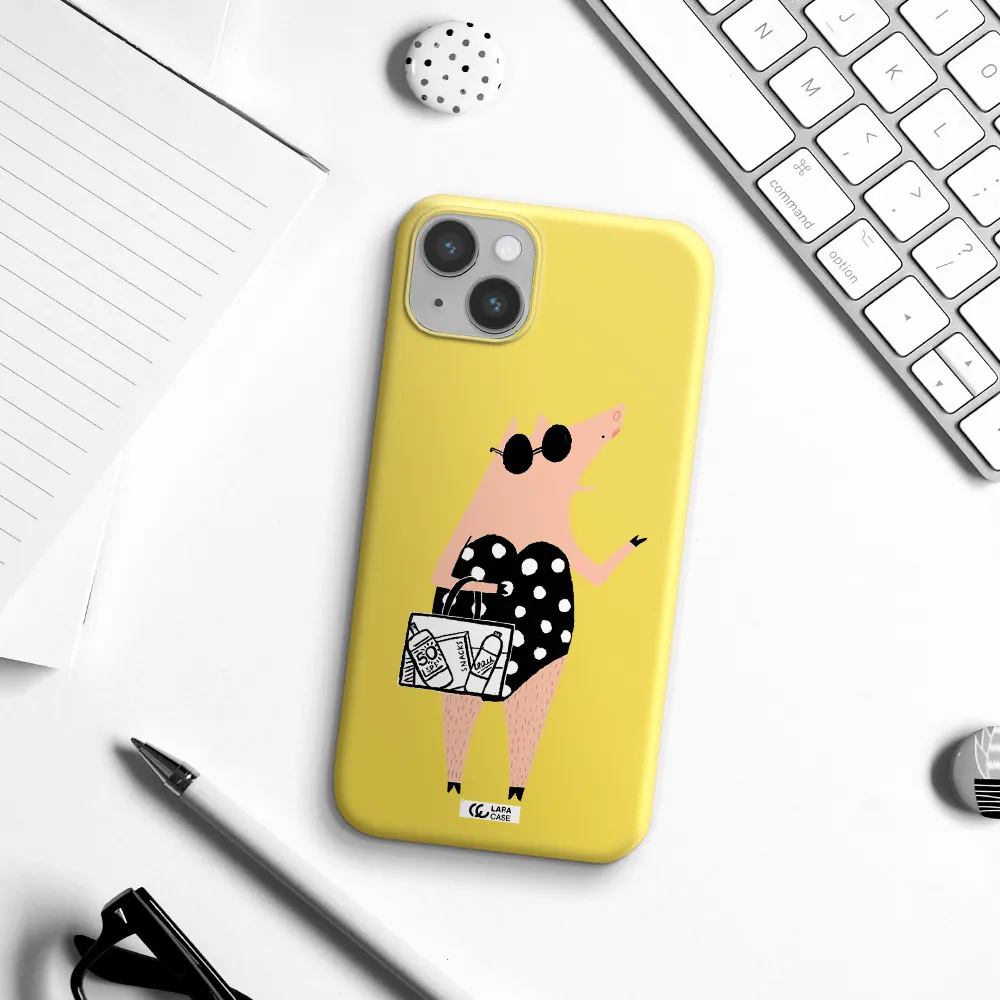 Lady Pig Apple iPhone 14 plus Silicone canary yellow Case