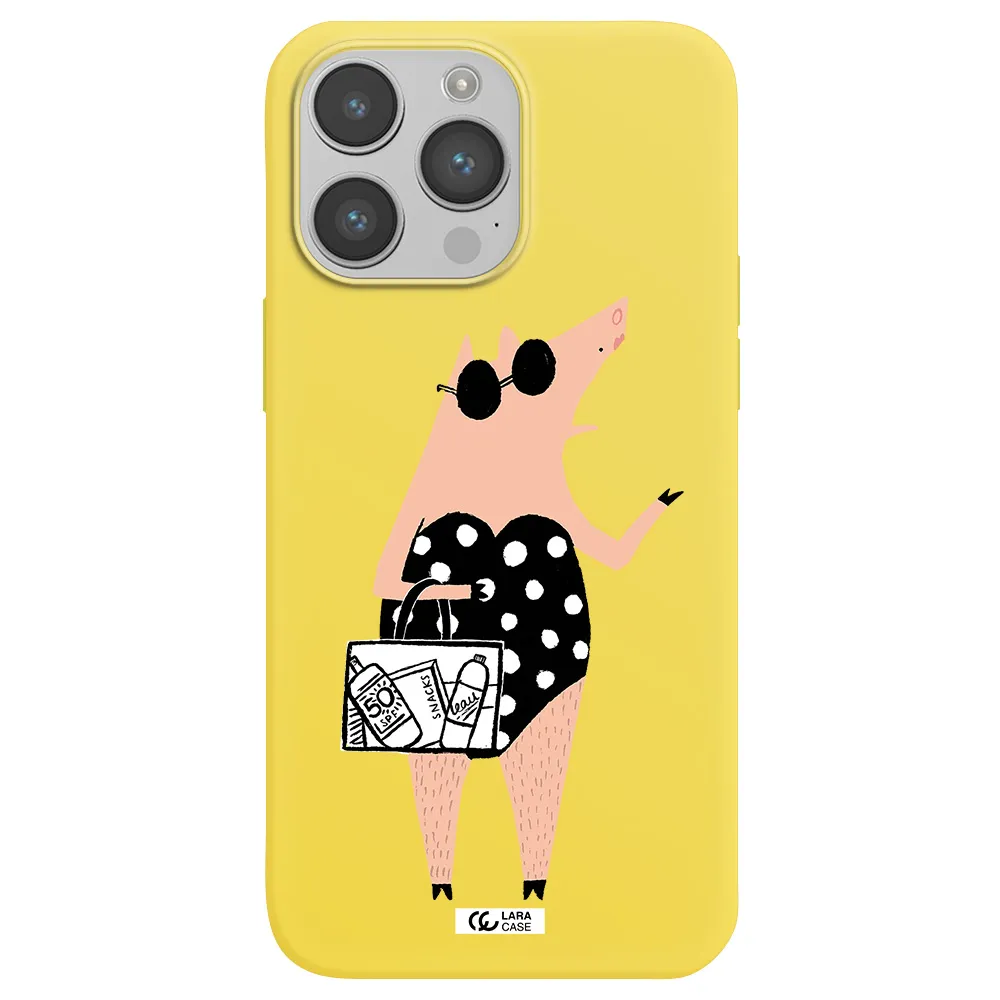 Lady Pig Apple iPhone 14 pro max Silicone canary yellow Case