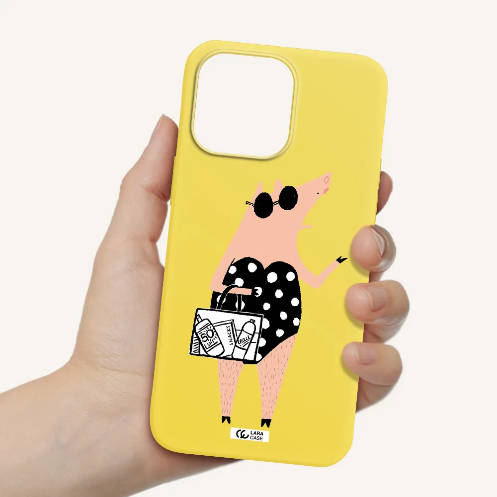 Lady Pig Apple iPhone 14 pro max Silicone canary yellow Case