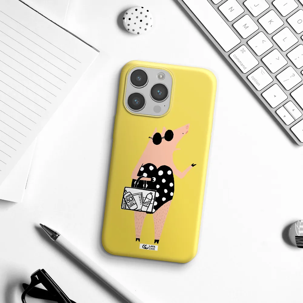 Lady Pig Apple iPhone 14 pro Silicone canary yellow Case