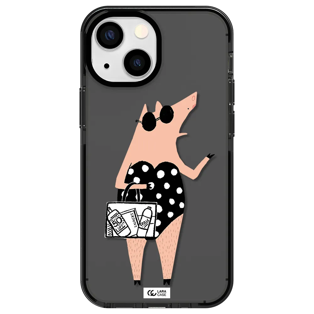 Lady Pig Apple iPhone 15 impact Smoke Black Case
