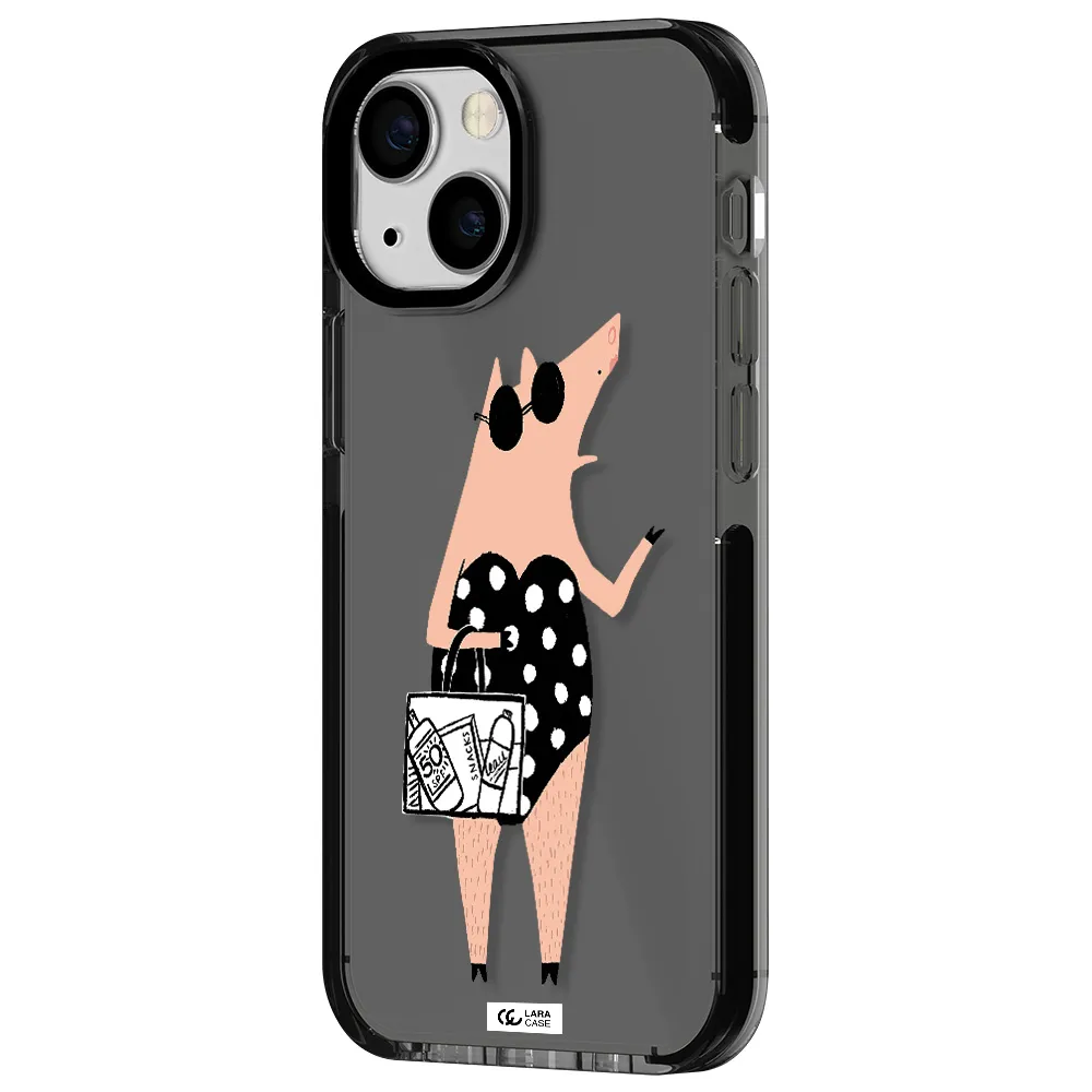 Lady Pig Apple iPhone 15 impact Smoke Black Case