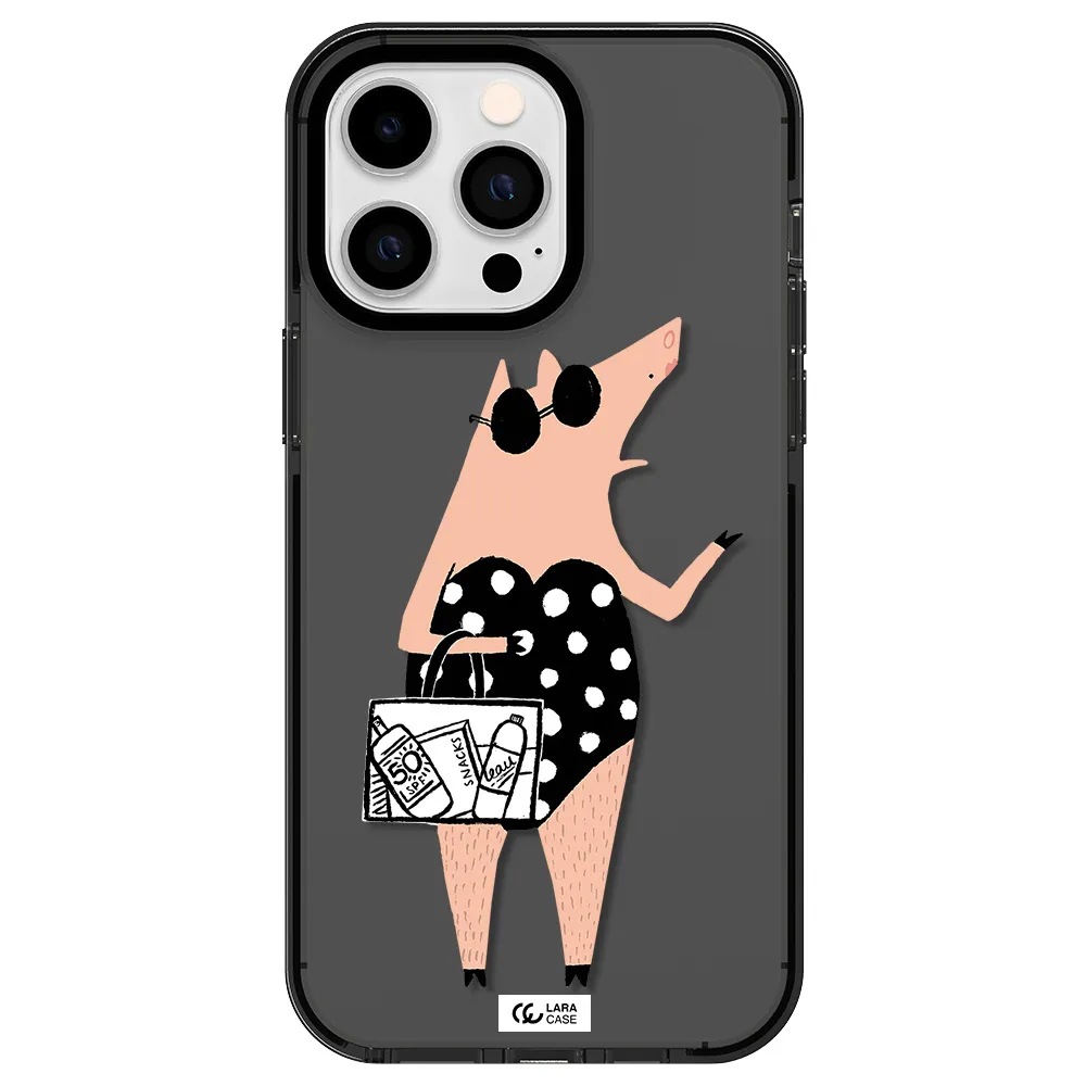 Lady Pig Apple iPhone 15 Pro impact Smoke Black Case