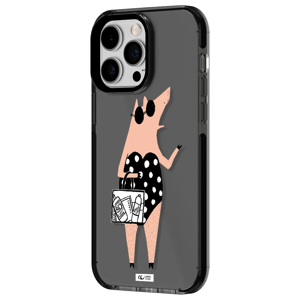Lady Pig Apple iPhone 15 Pro impact Smoke Black Case
