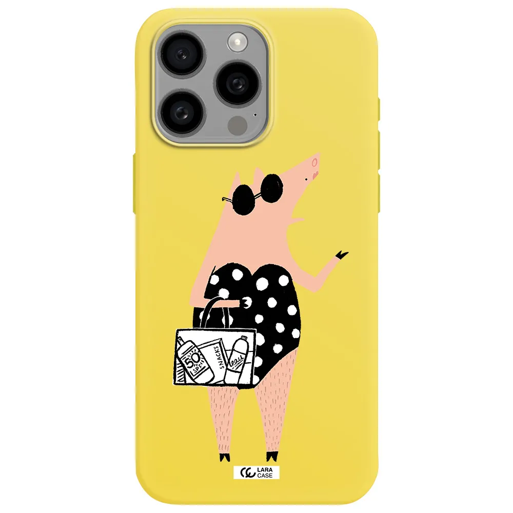 Lady Pig Apple Iphone 15 Pro max Silicone canary yellow Case