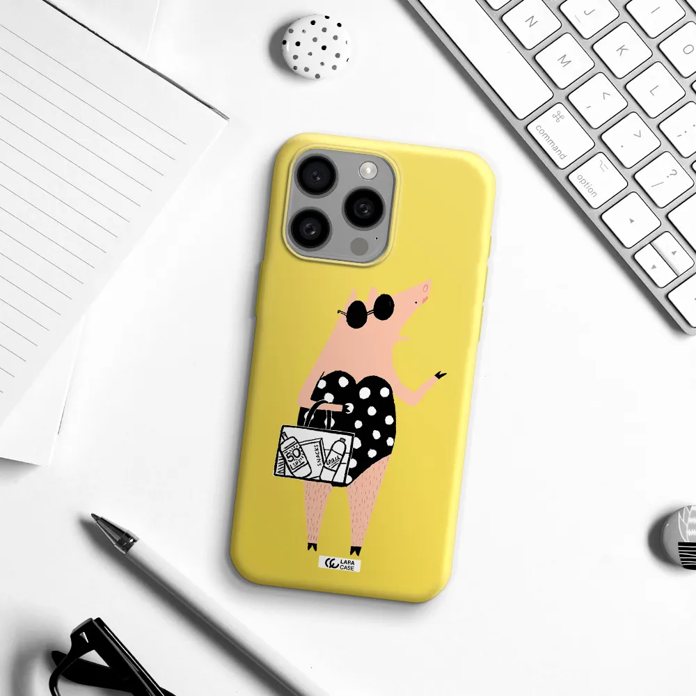 Lady Pig Apple Iphone 15 Pro max Silicone canary yellow Case