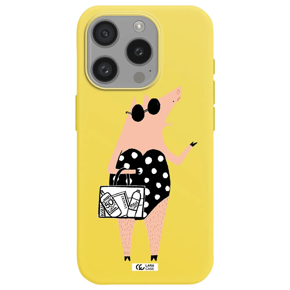 Lady Pig Apple Iphone 15 Pro Silicone Canary Yellow Case