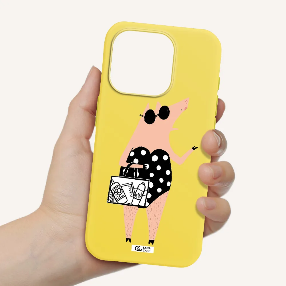 Lady Pig Apple Iphone 15 Pro Silicone Canary Yellow Case