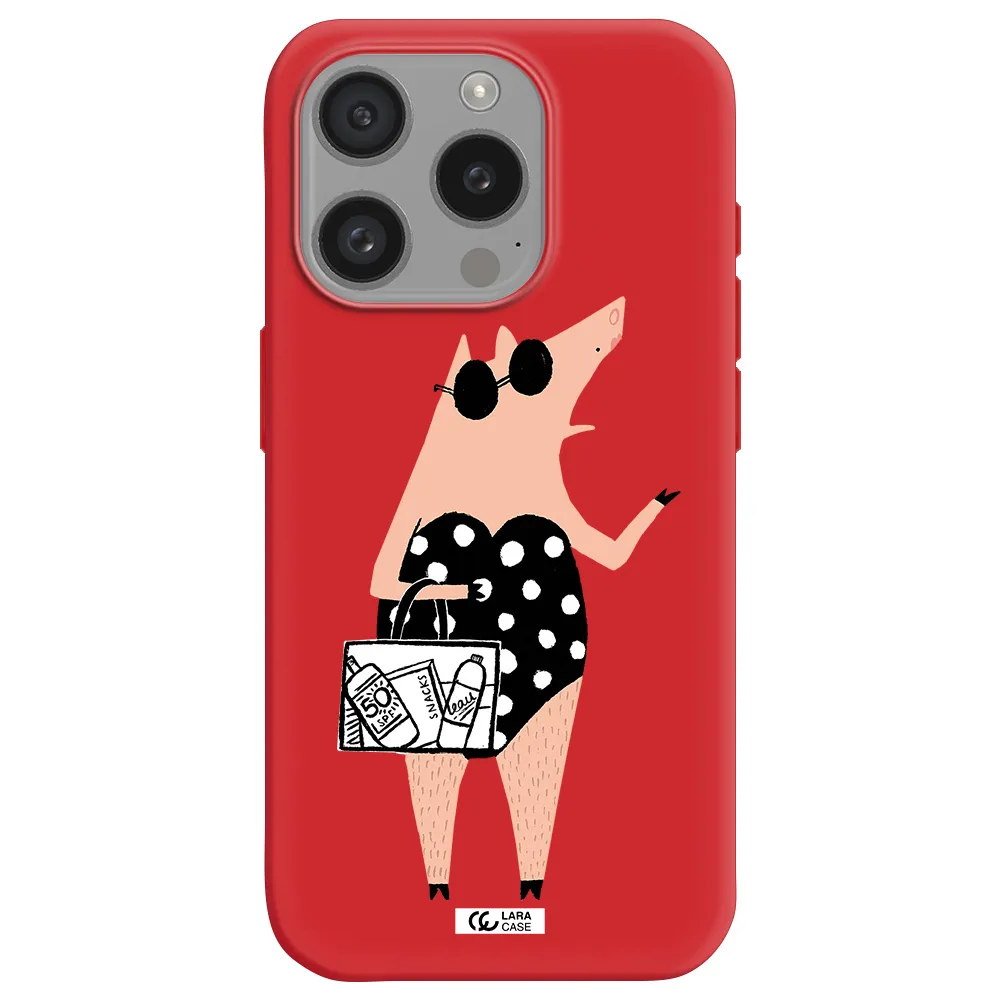 Lady Pig Apple Iphone 15 Pro Silicone Imperial Red Case