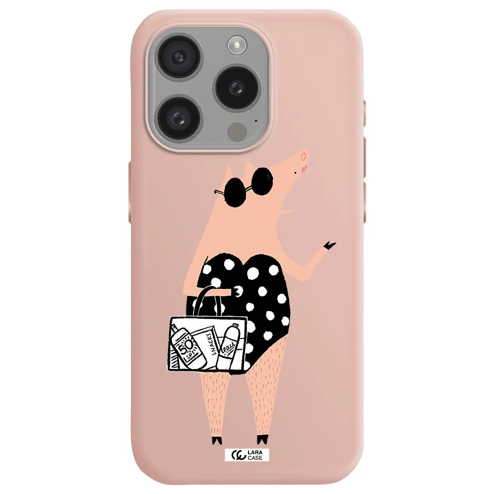 Lady Pig Apple Iphone 15 Pro Silicone Pastel Pink Case