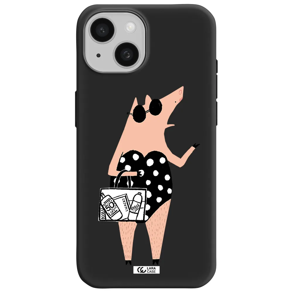 Lady Pig Apple iPhone 15 Silicone black Case