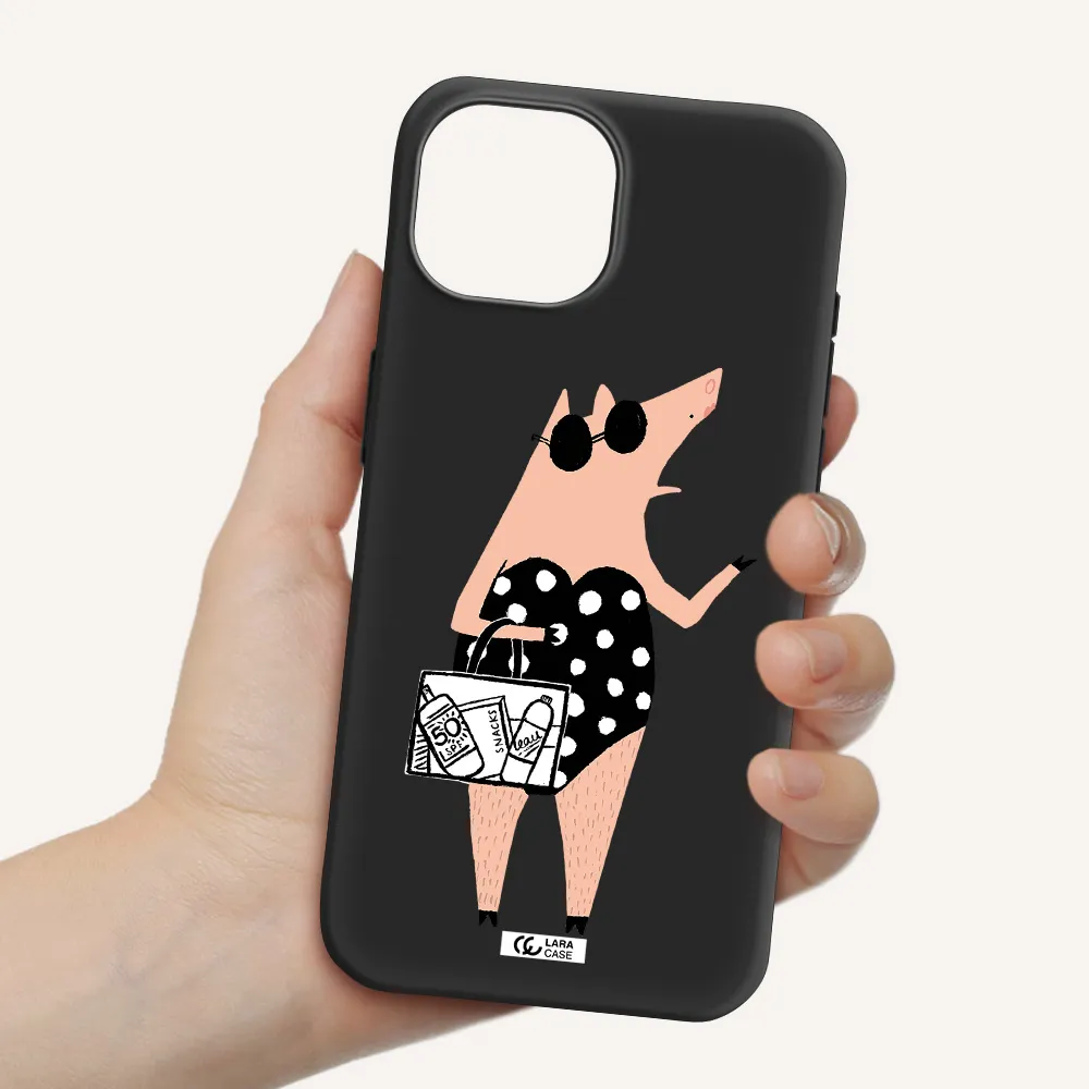 Lady Pig Apple iPhone 15 Silicone black Case