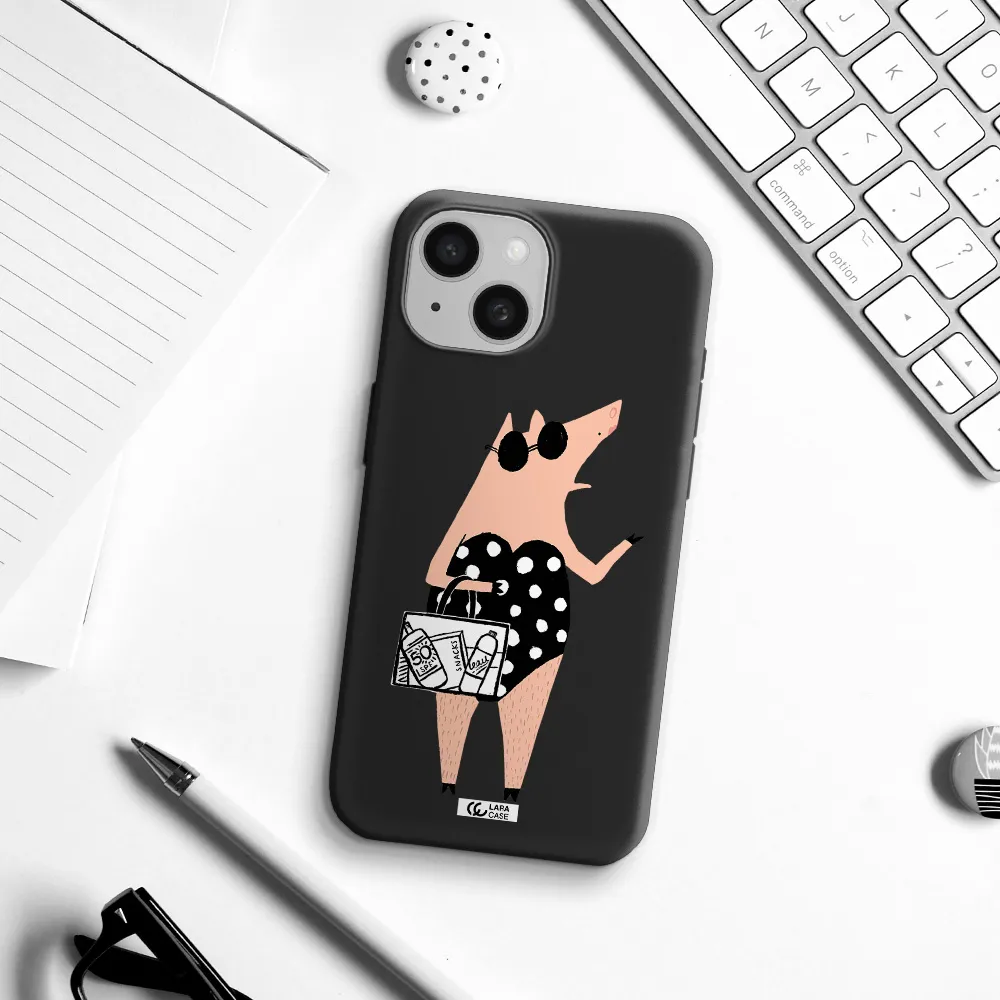 Lady Pig Apple iPhone 15 Silicone black Case