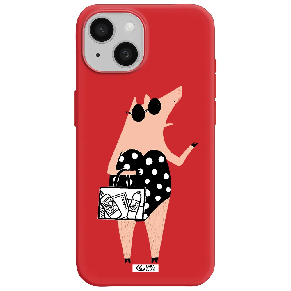 Lady Pig Apple Iphone 15 Silicone Imperial Red Case