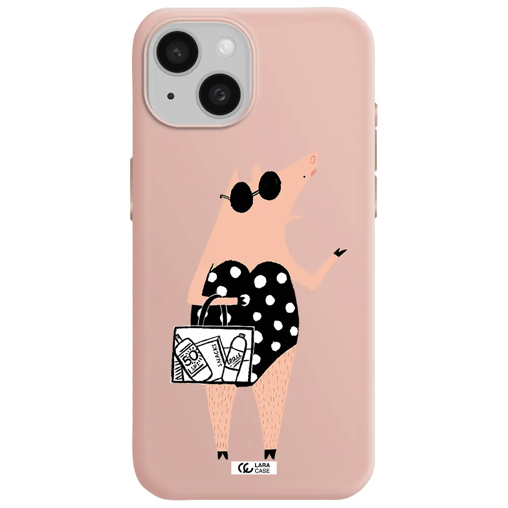 Lady Pig Apple Iphone 15 Silicone Pastel Pink Case