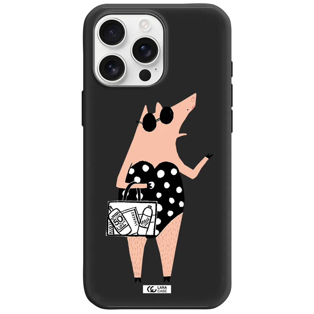 Lady Pig Apple Iphone 16 Pro Max Silicone Black Case