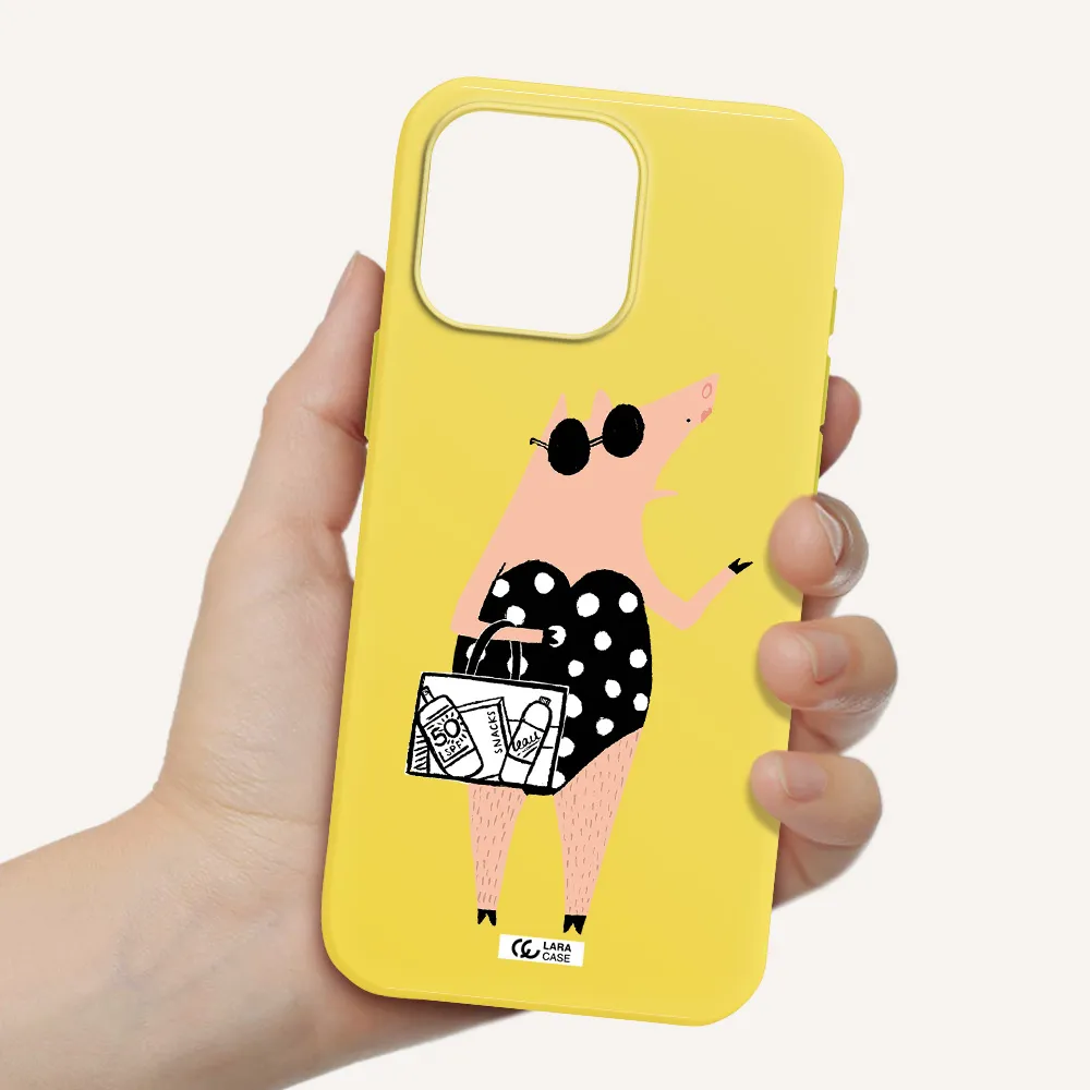 Lady Pig Apple Iphone 16 Pro Max Silicone Canary Yellow Case