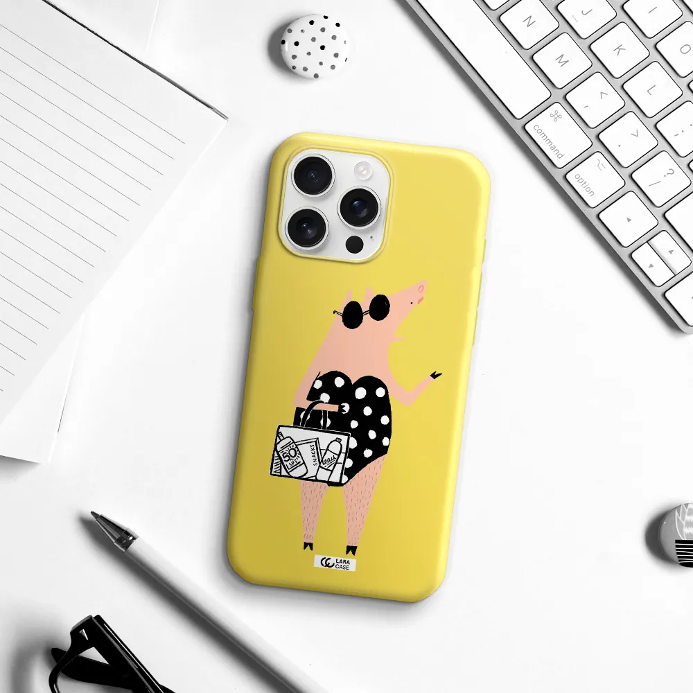 Lady Pig Apple Iphone 16 Pro Max Silicone Canary Yellow Case