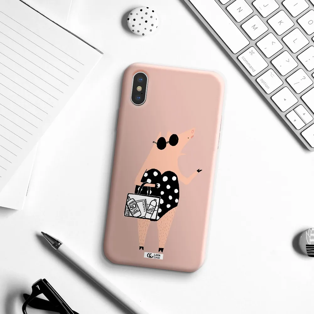 Lady Pig Apple iPhone X Silicone pastel pink Case