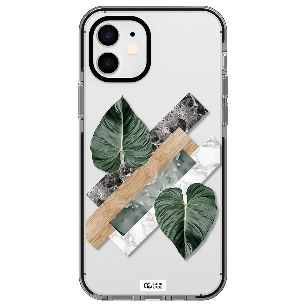 Tropical Leaves Apple iPhone 11 impact black border Case