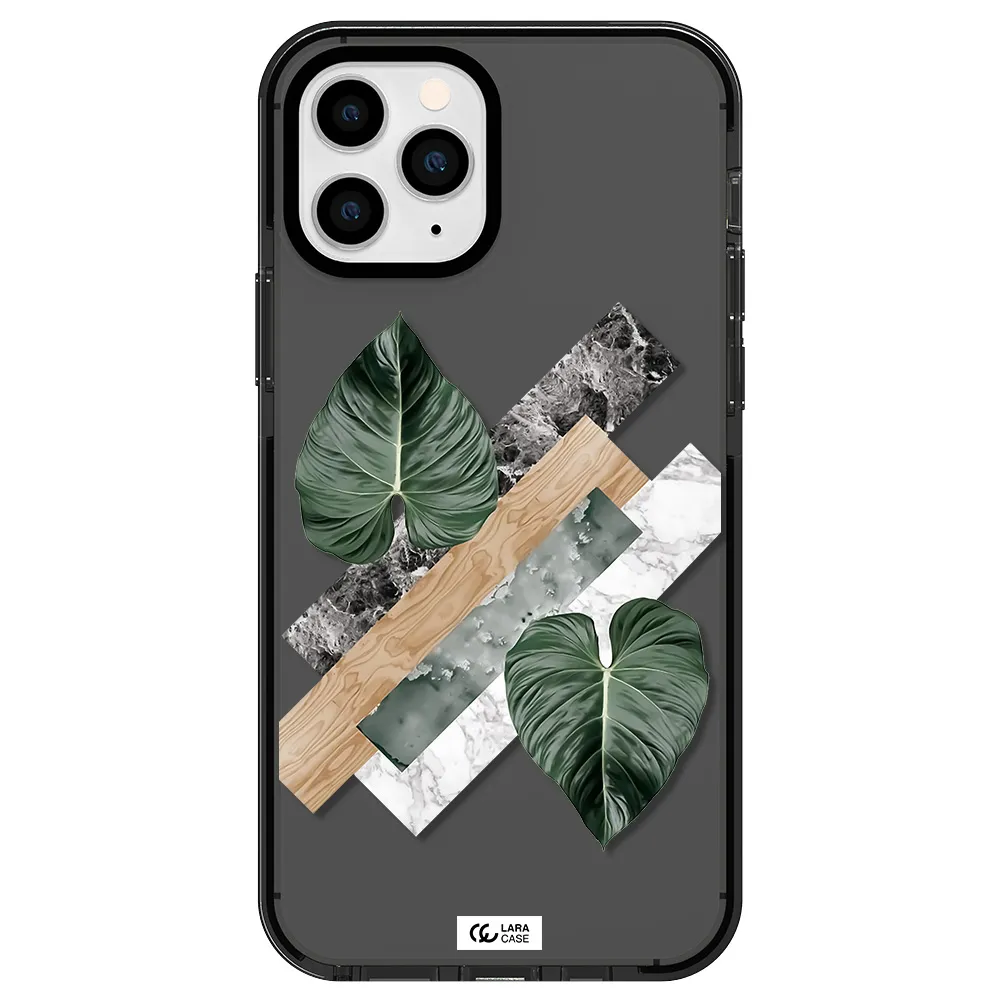 Tropical Leaves Apple iPhone 11 pro impact Smoke Black Case