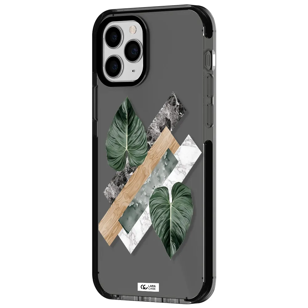 Tropical Leaves Apple iPhone 11 pro impact Smoke Black Case