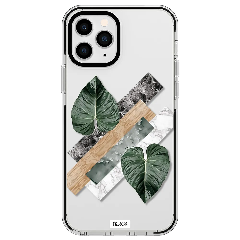 Tropical Leaves Apple iPhone 11 pro max impact black border Case