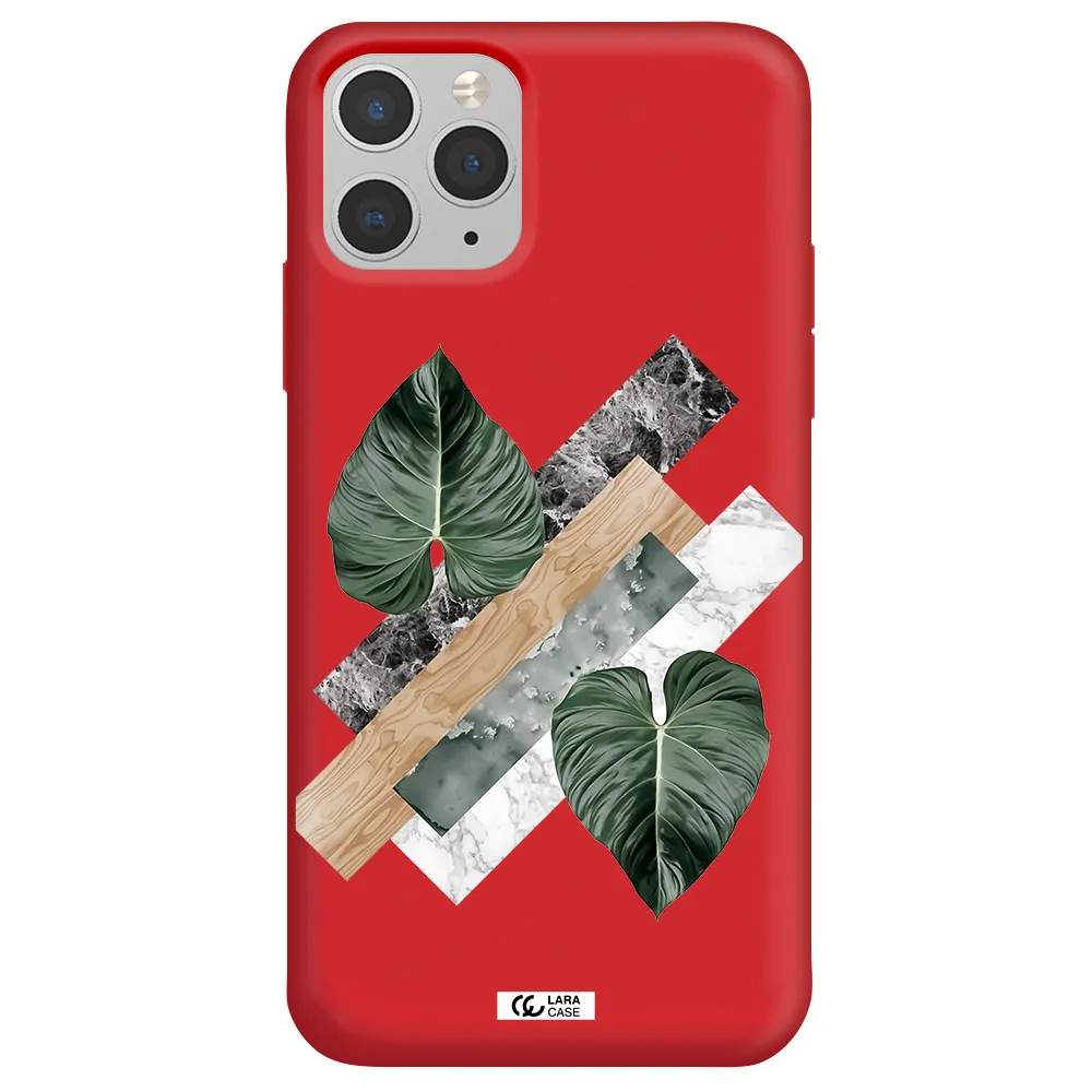 Tropical Leaves Apple iPhone 11 pro max Silicone Imperial Red Case