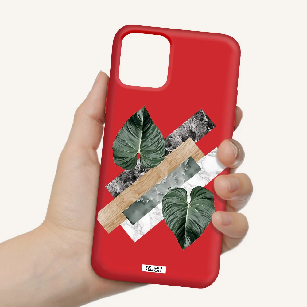 Tropical Leaves Apple iPhone 11 pro max Silicone Imperial Red Case