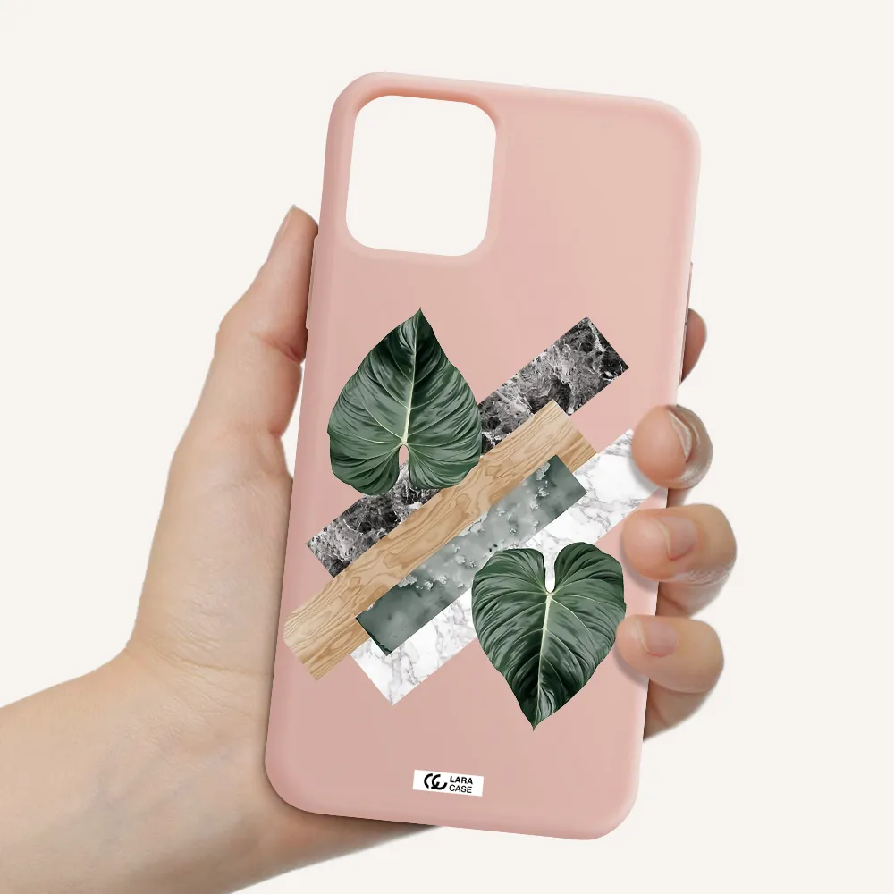 Tropical Leaves Apple iPhone 11 pro max Silicone pastel pink Case