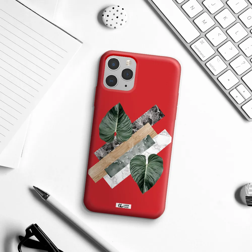 Tropical Leaves Apple iPhone 11 pro Silicone Imperial Red Case