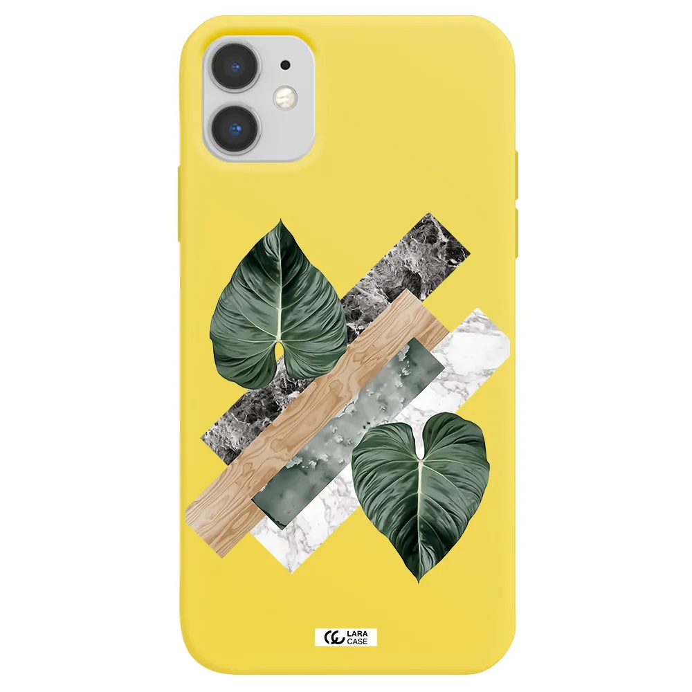 Tropical Leaves Apple iPhone 11 Silicone canary yellow Case