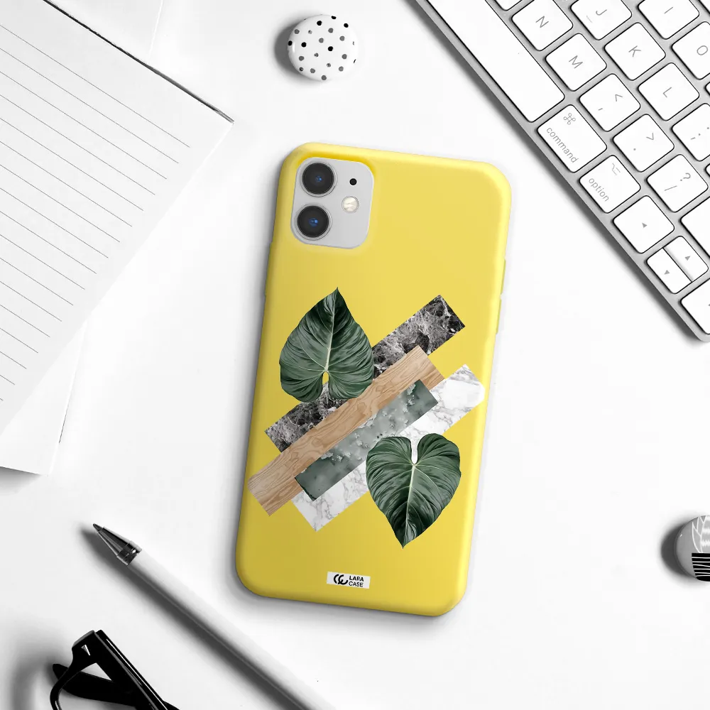 Tropical Leaves Apple iPhone 11 Silicone canary yellow Case