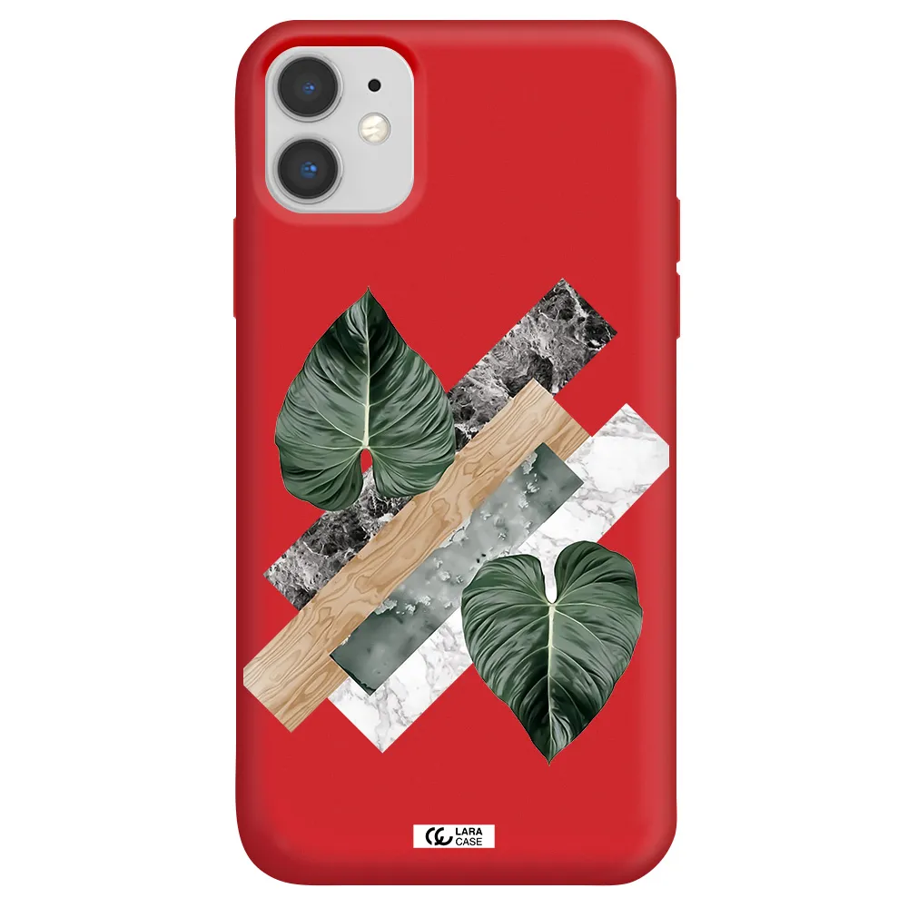 Tropical Leaves Apple iPhone 11 Silicone Imperial Red Case