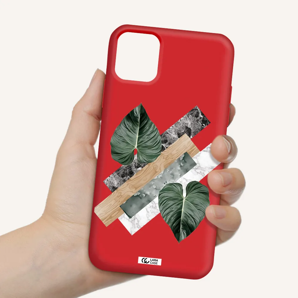 Tropical Leaves Apple iPhone 11 Silicone Imperial Red Case